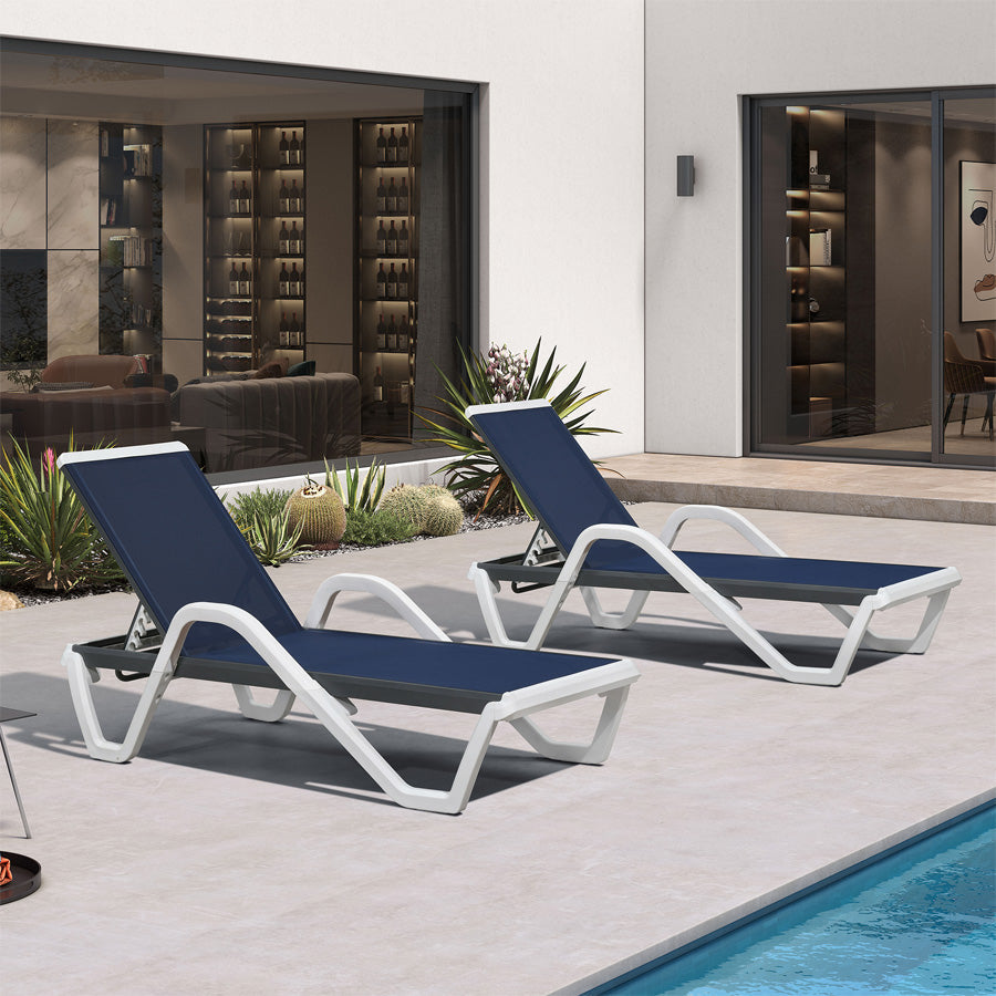 Clearance-PURPLE LEAF Patio Chaise Lounge Plastic Pool Outdoor Lounge Chair with Aluminum Frame Stackable Patio Tanning Chairs for Poolside Sunbathing Beach Deck Yard