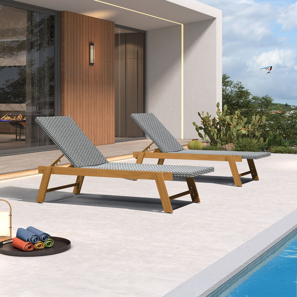PURPLE LEAF Extra Large Patio Chaise Lounge French Outdoor Wicker Lounger Matte Teak Aluminum Frame 771LBS Capacity PE Rattan Adjustable Backrest for Pool Garden Beach Backyard