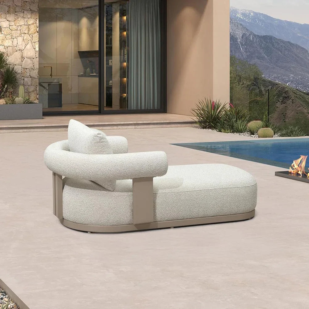 PURPLE LEAF  Provence Outdoor Chaise Lounge  Modern Luxury Aluminum Lounger Daybed with Olefin Lumbar Pillow and Armrest for Patio Poolside Beach Sunbathing Deck