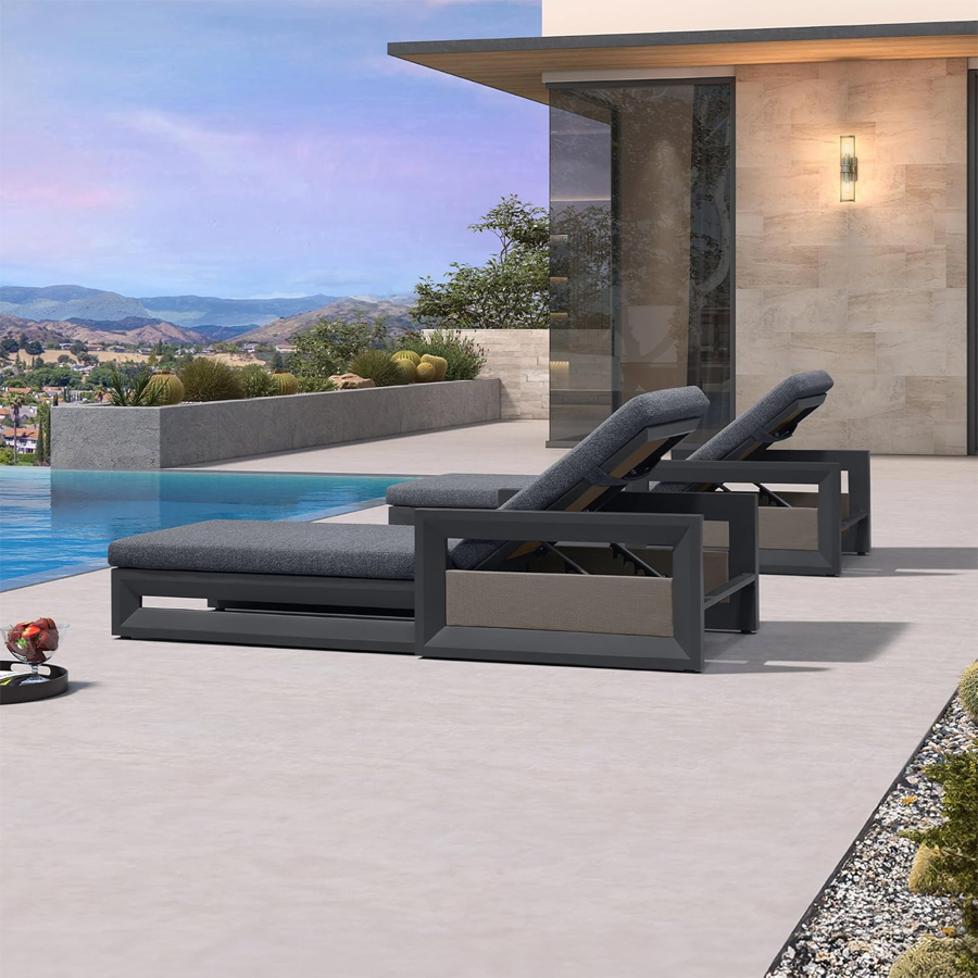 PURPLE LEAF Caesar Outdoor Chaise Lounge 2 in 1 Design Reclining Lounger Chair with Cushion Deluxe Aluminum Oversize Pool Lounge Chairs with Armrests & Backrest for Patio Poolside Backyard