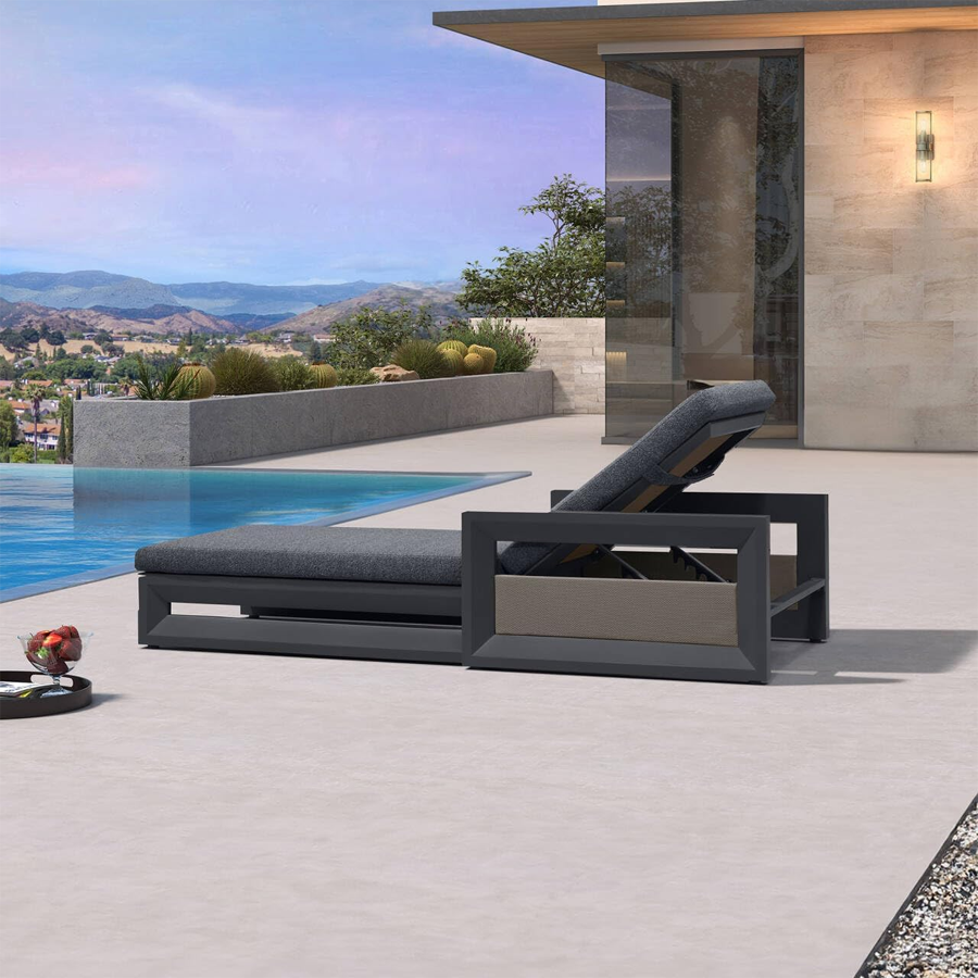 PURPLE LEAF Caesar Outdoor Chaise Lounge 2 in 1 Design Reclining Lounger Chair with Cushion Deluxe Aluminum Oversize Pool Lounge Chairs with Armrests & Backrest for Patio Poolside Backyard