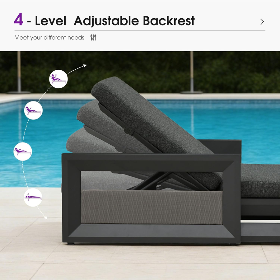 PURPLE LEAF Caesar Outdoor Chaise Lounge 2 in 1 Design Reclining Lounger Chair with Cushion Deluxe Aluminum Oversize Pool Lounge Chairs with Armrests & Backrest for Patio Poolside Backyard