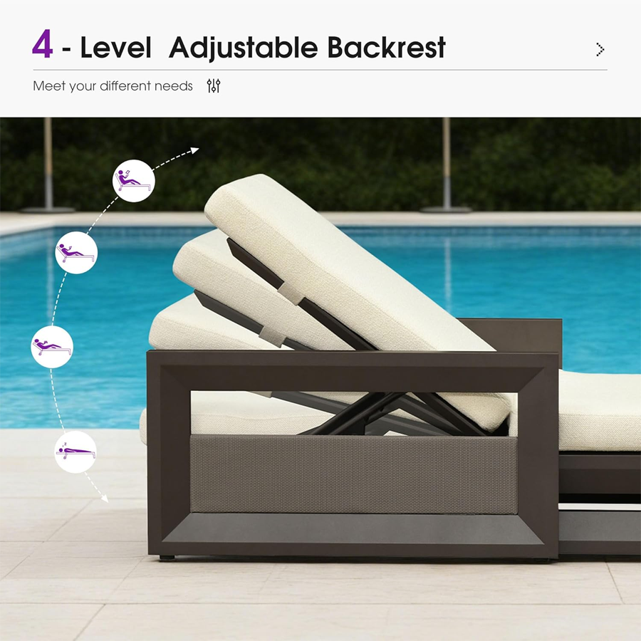 PURPLE LEAF Caesar Outdoor Chaise Lounge 2 in 1 Design Reclining Lounger Chair with Cushion Deluxe Aluminum Oversize Pool Lounge Chairs with Armrests & Backrest for Patio Poolside Backyard