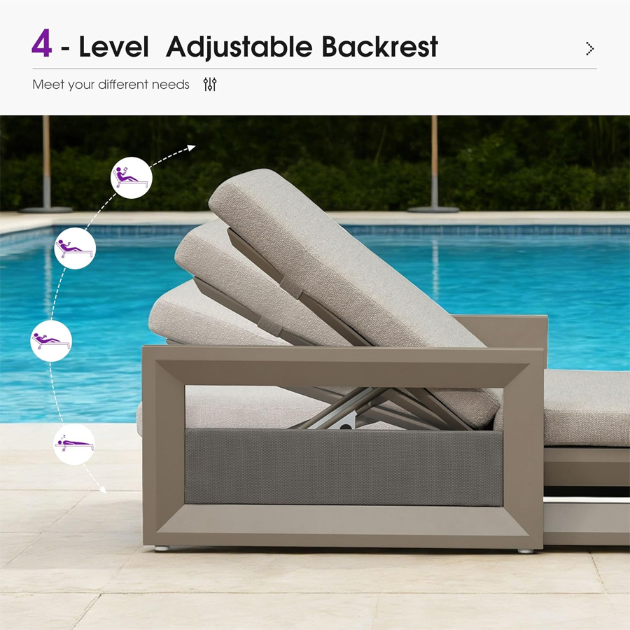PURPLE LEAF Caesar Outdoor Chaise Lounge 2 in 1 Design Reclining Lounger Chair with Cushion Deluxe Aluminum Oversize Pool Lounge Chairs with Armrests & Backrest for Patio Poolside Backyard