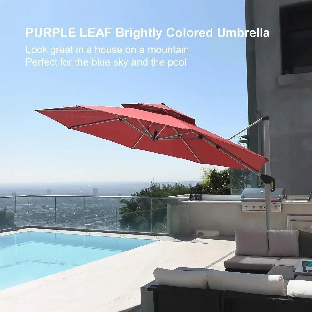 Clearance - PURPLE LEAF OPEN BOX Large Round Patio Cantilever Umbrella for Deck, Pool, Backyard