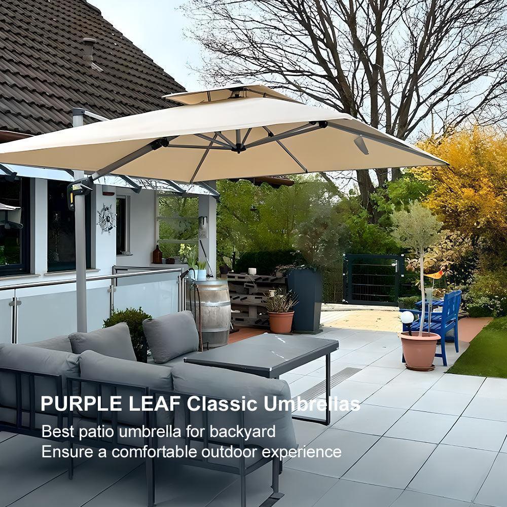 PURPLE LEAF Outdoor Windproof Umbrella, Square Cantilever Umbrella Outside Patio