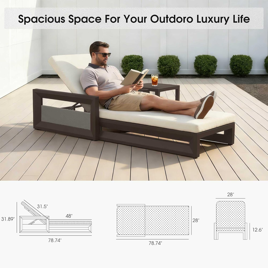 PURPLE LEAF Caesar Outdoor Chaise Lounge 2 in 1 Design Reclining Lounger Chair with Cushion Deluxe Aluminum Oversize Pool Lounge Chairs with Armrests & Backrest for Patio Poolside Backyard
