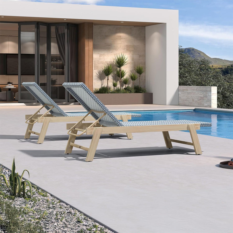 PURPLE LEAF Extra Large Patio Chaise Lounge French Outdoor Wicker Lounger Matte Teak Aluminum Frame 771LBS Capacity PE Rattan Adjustable Backrest for Pool Garden Beach Backyard