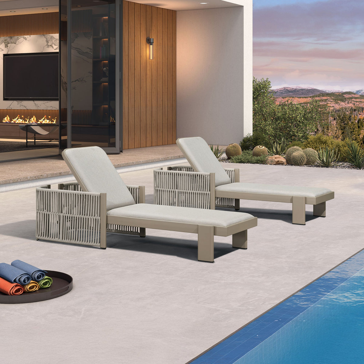 PURPLE LEAF Outdoor Chaise Lounge with Wraparound Armrests and Cushion Aluminum Reclining Tanning Pool Lounge Chairs for Patio Poolside Backyard