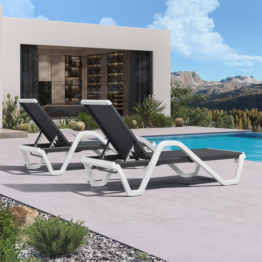 Clearance-PURPLE LEAF Patio Chaise Lounge Plastic Pool Outdoor Lounge Chair with Aluminum Frame Stackable Patio Tanning Chairs for Poolside Sunbathing Beach Deck Yard