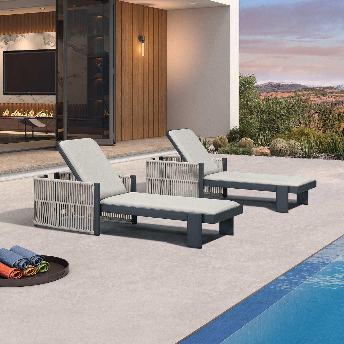 PURPLE LEAF Outdoor Chaise Lounge with Wraparound Armrests and Cushion Aluminum Reclining Tanning Pool Lounge Chairs for Patio Poolside Backyard