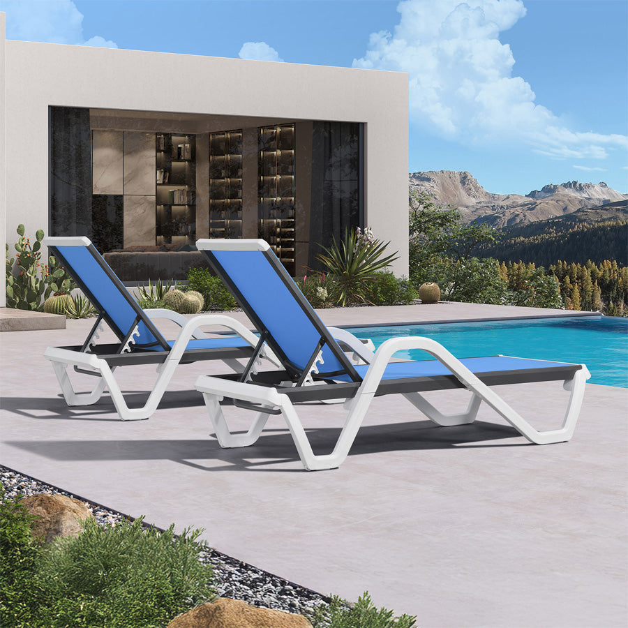 Clearance-PURPLE LEAF Patio Chaise Lounge Plastic Pool Outdoor Lounge Chair with Aluminum Frame Stackable Patio Tanning Chairs for Poolside Sunbathing Beach Deck Yard