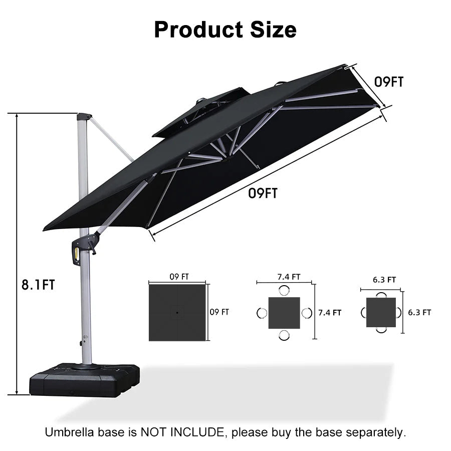 PURPLE LEAF Outdoor Windproof Umbrella, Square Cantilever Umbrella Outside Patio