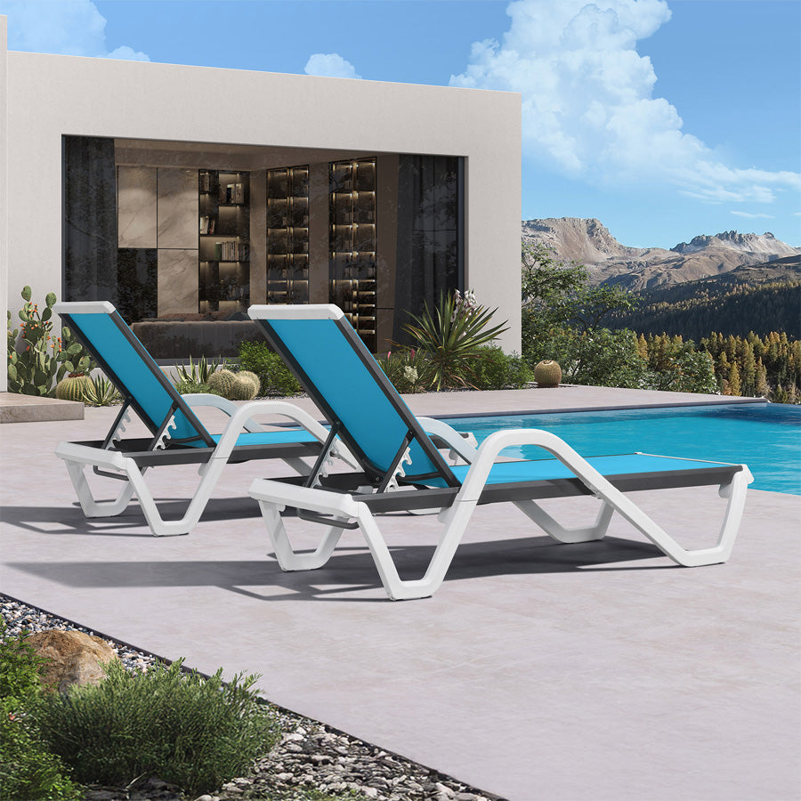 Clearance-PURPLE LEAF Patio Chaise Lounge Plastic Pool Outdoor Lounge Chair with Aluminum Frame Stackable Patio Tanning Chairs for Poolside Sunbathing Beach Deck Yard