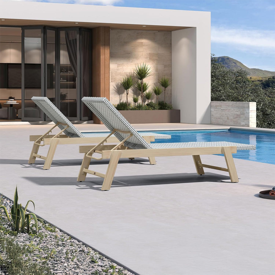 PURPLE LEAF Extra Large Patio Chaise Lounge French Outdoor Wicker Lounger Matte Teak Aluminum Frame 771LBS Capacity PE Rattan Adjustable Backrest for Pool Garden Beach Backyard