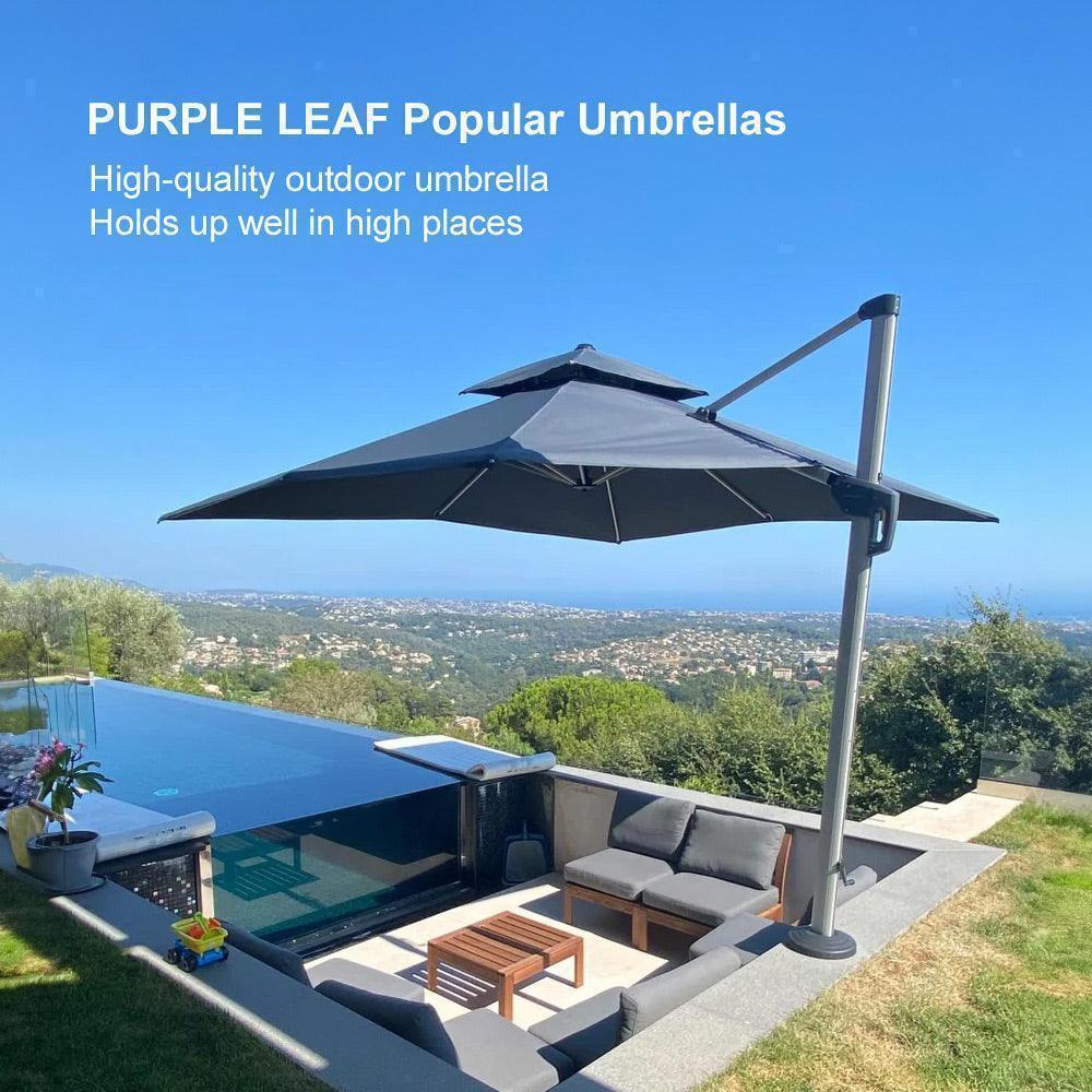 PURPLE LEAF Outdoor Windproof Umbrella, Square Cantilever Umbrella Outside Patio