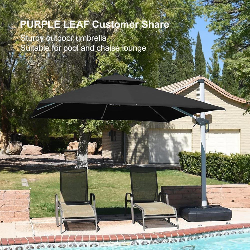 PURPLE LEAF Outdoor Windproof Umbrella, Square Cantilever Umbrella Outside Patio