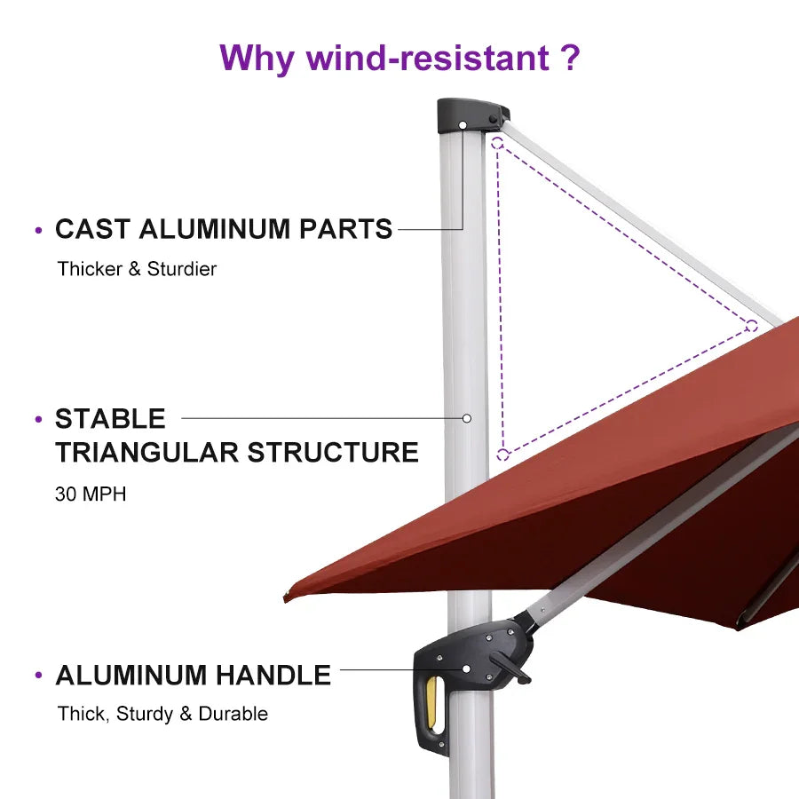 PURPLE LEAF Outdoor Windproof Umbrella, Square Cantilever Umbrella Outside Patio