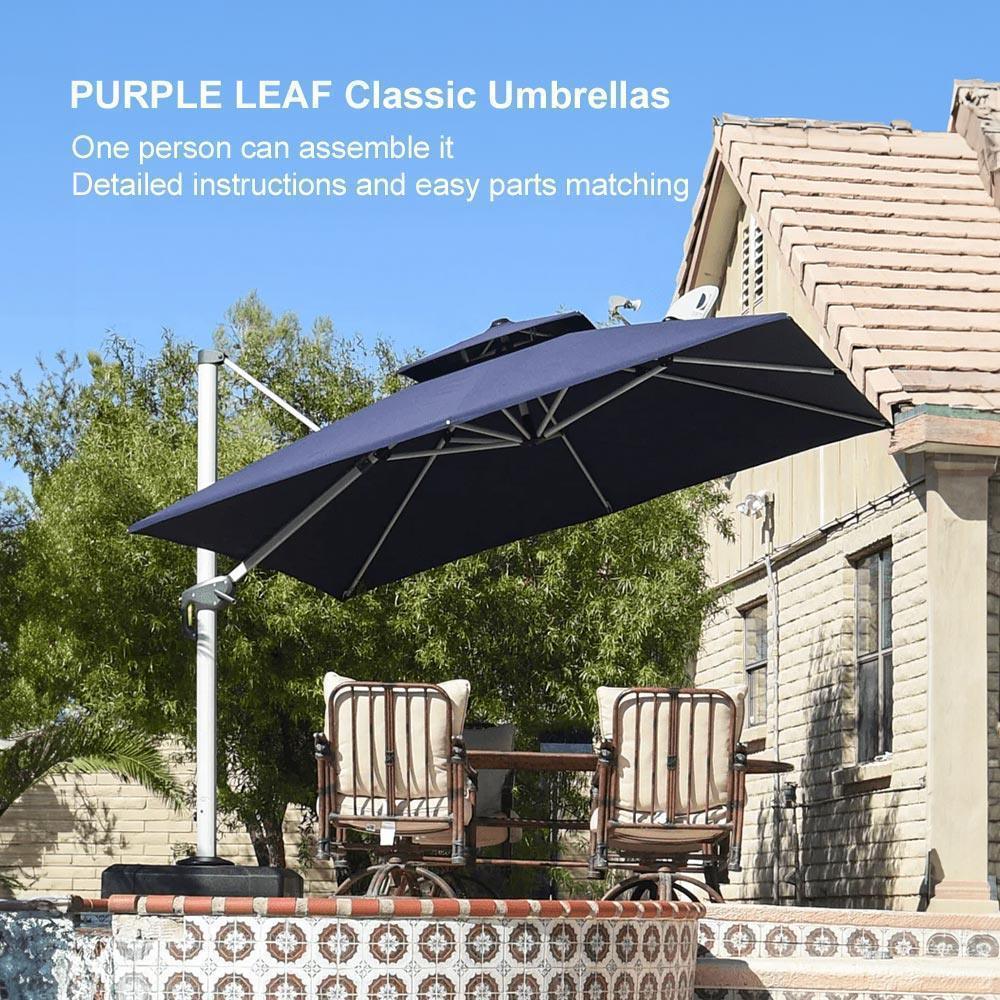 PURPLE LEAF Outdoor Windproof Umbrella, Square Cantilever Umbrella Outside Patio