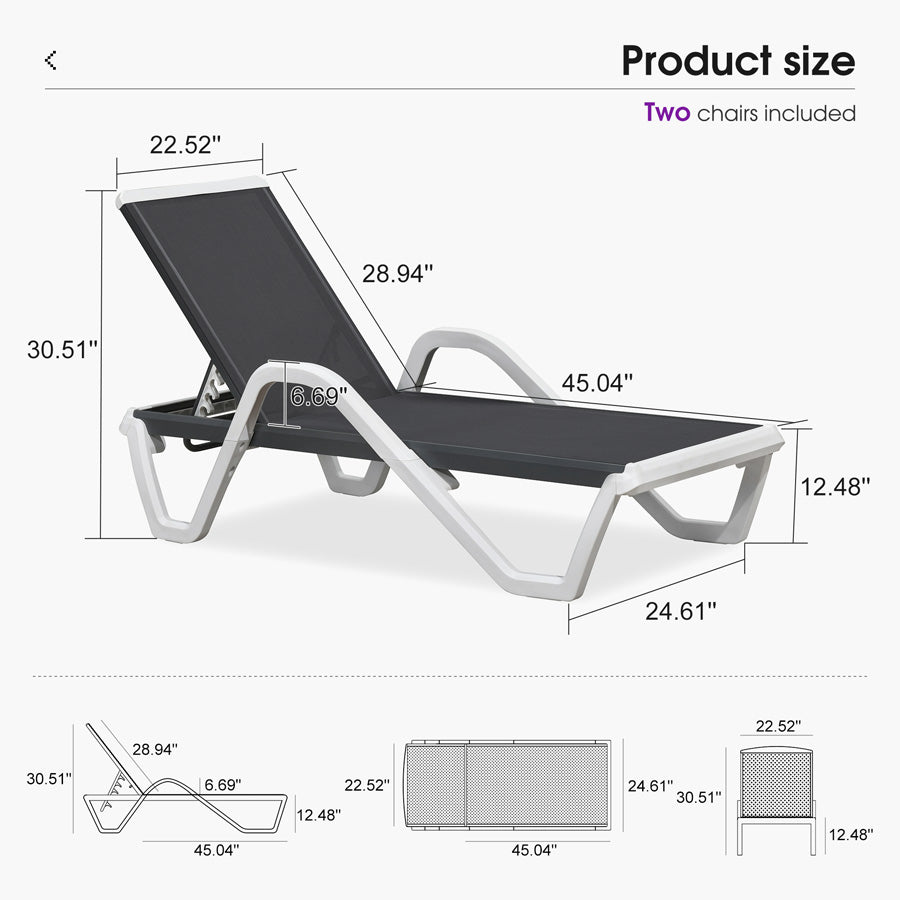 Clearance-PURPLE LEAF Patio Chaise Lounge Plastic Pool Outdoor Lounge Chair with Aluminum Frame Stackable Patio Tanning Chairs for Poolside Sunbathing Beach Deck Yard