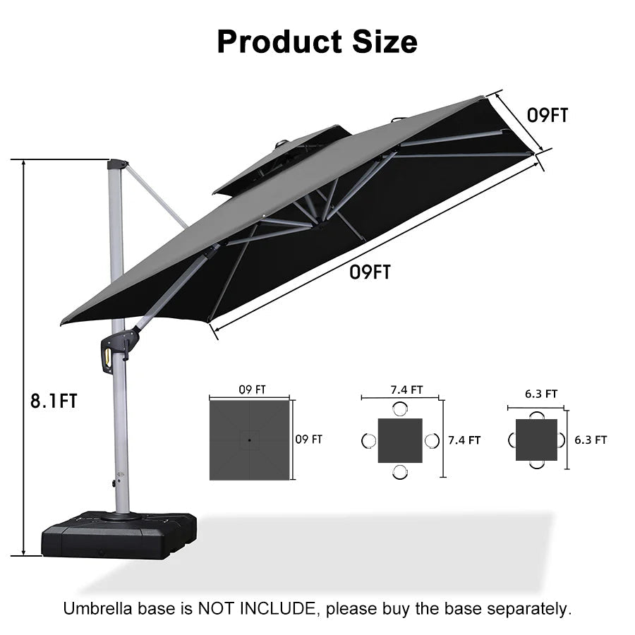 PURPLE LEAF Outdoor Windproof Umbrella, Square Cantilever Umbrella Outside Patio
