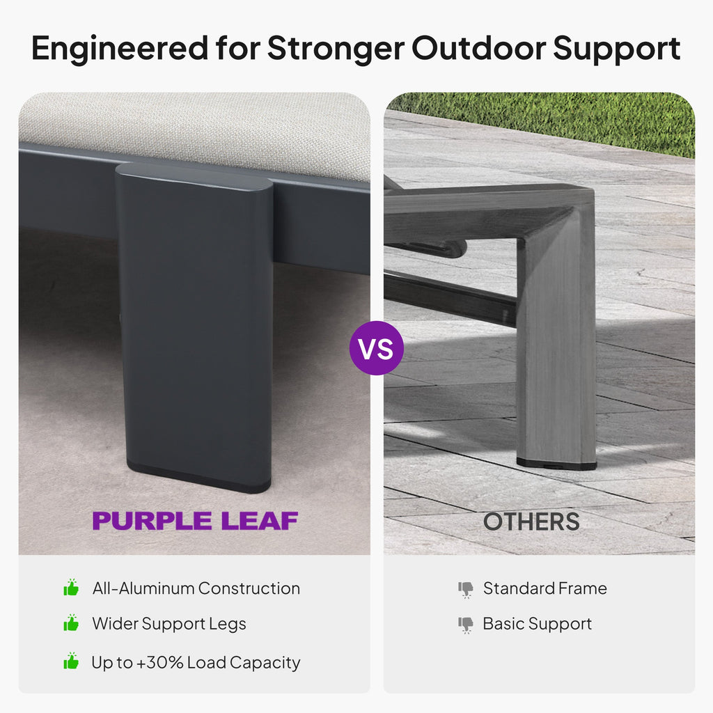 PURPLE LEAF Outdoor Chaise Lounge with Wraparound Armrests and Cushion Aluminum Reclining Tanning Pool Lounge Chairs for Patio Poolside Backyard