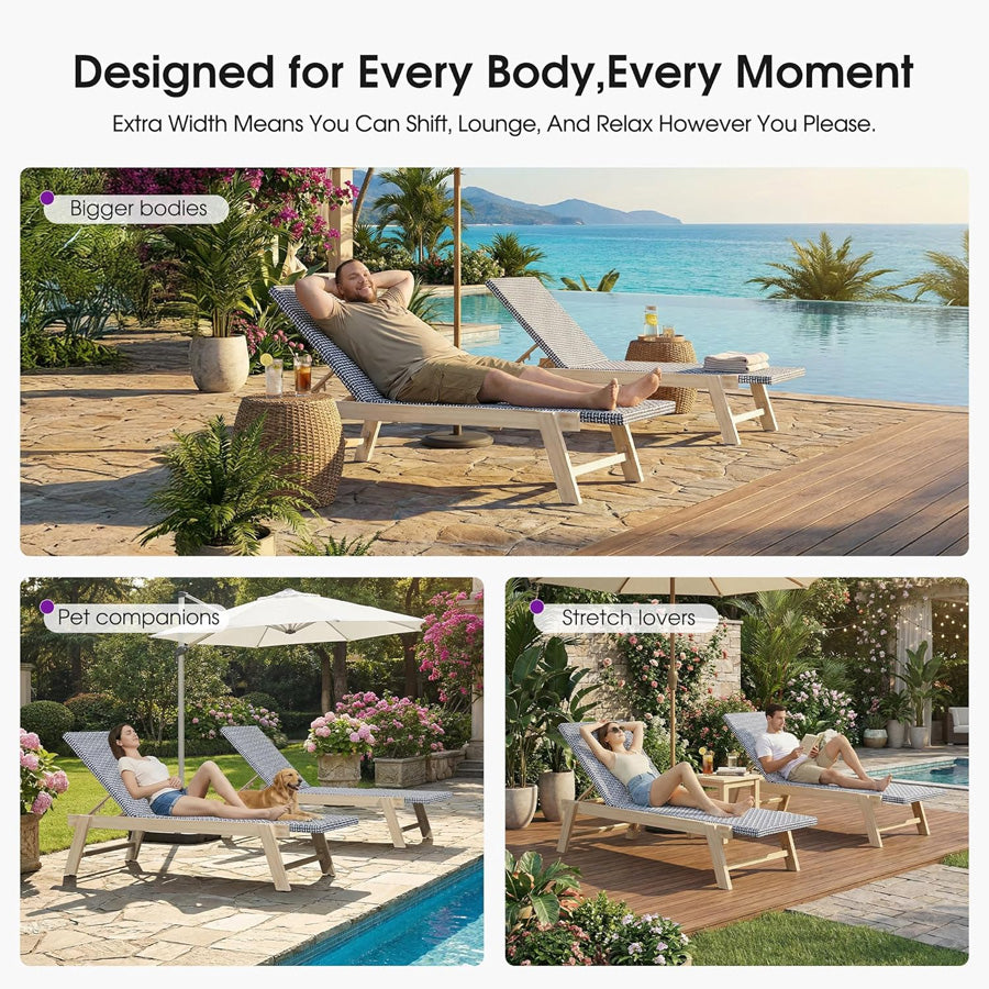 PURPLE LEAF Extra Large Patio Chaise Lounge French Outdoor Wicker Lounger Matte Teak Aluminum Frame 771LBS Capacity PE Rattan Adjustable Backrest for Pool Garden Beach Backyard