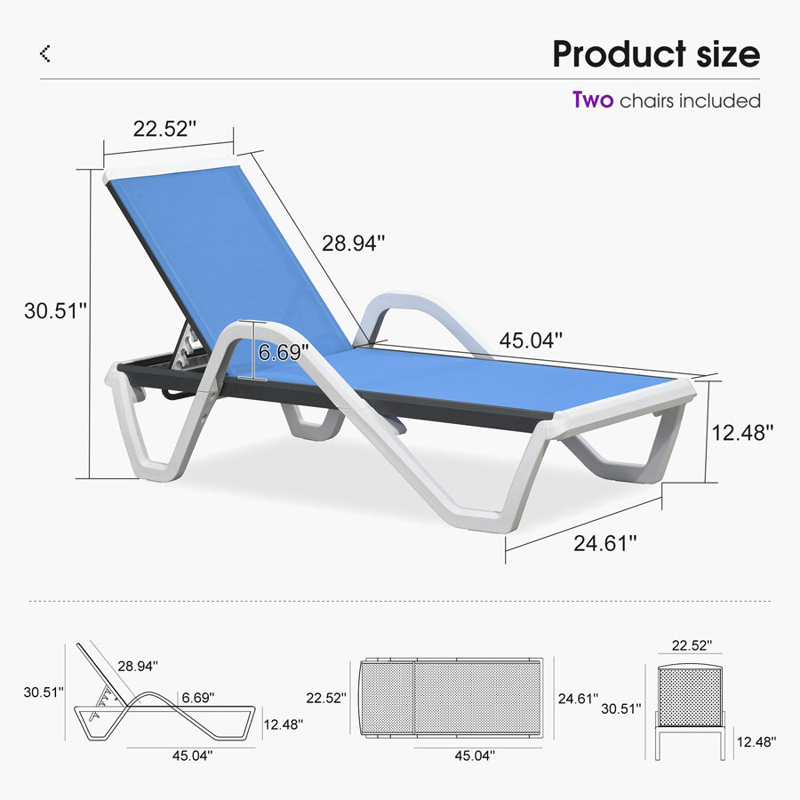 Clearance-PURPLE LEAF Patio Chaise Lounge Plastic Pool Outdoor Lounge Chair with Aluminum Frame Stackable Patio Tanning Chairs for Poolside Sunbathing Beach Deck Yard