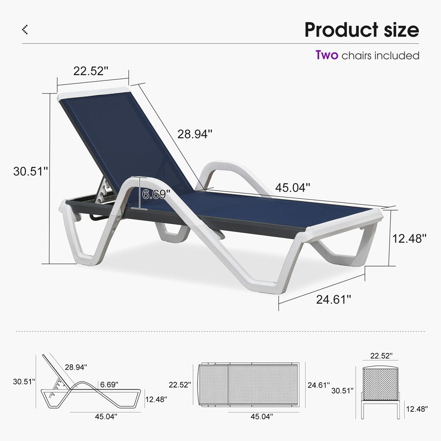 Clearance-PURPLE LEAF Patio Chaise Lounge Plastic Pool Outdoor Lounge Chair with Aluminum Frame Stackable Patio Tanning Chairs for Poolside Sunbathing Beach Deck Yard