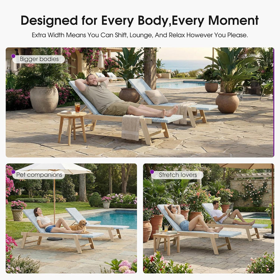 PURPLE LEAF Extra Large Patio Chaise Lounge French Outdoor Wicker Lounger Matte Teak Aluminum Frame 771LBS Capacity PE Rattan Adjustable Backrest for Pool Garden Beach Backyard