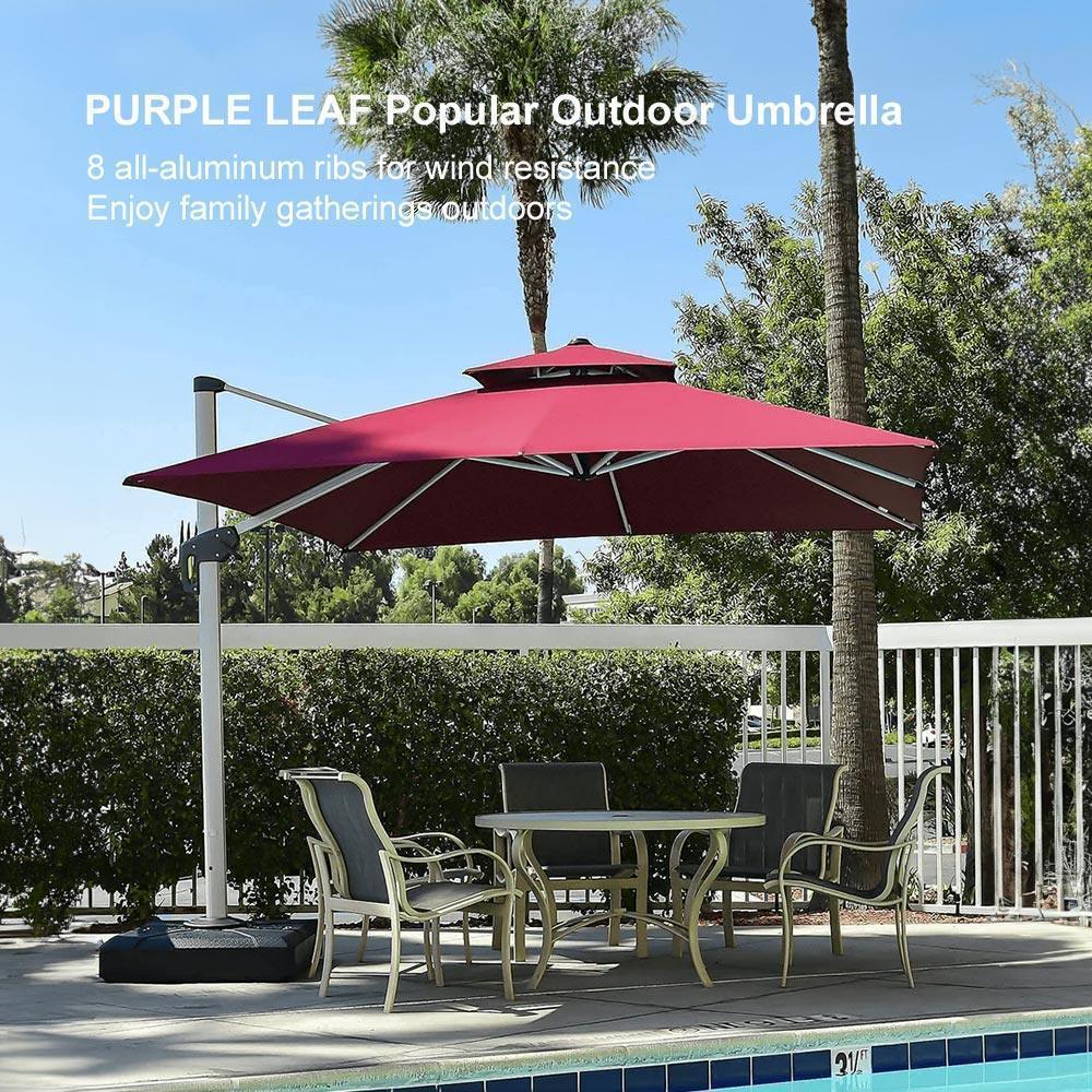 PURPLE LEAF Outdoor Windproof Umbrella, Square Cantilever Umbrella Outside Patio
