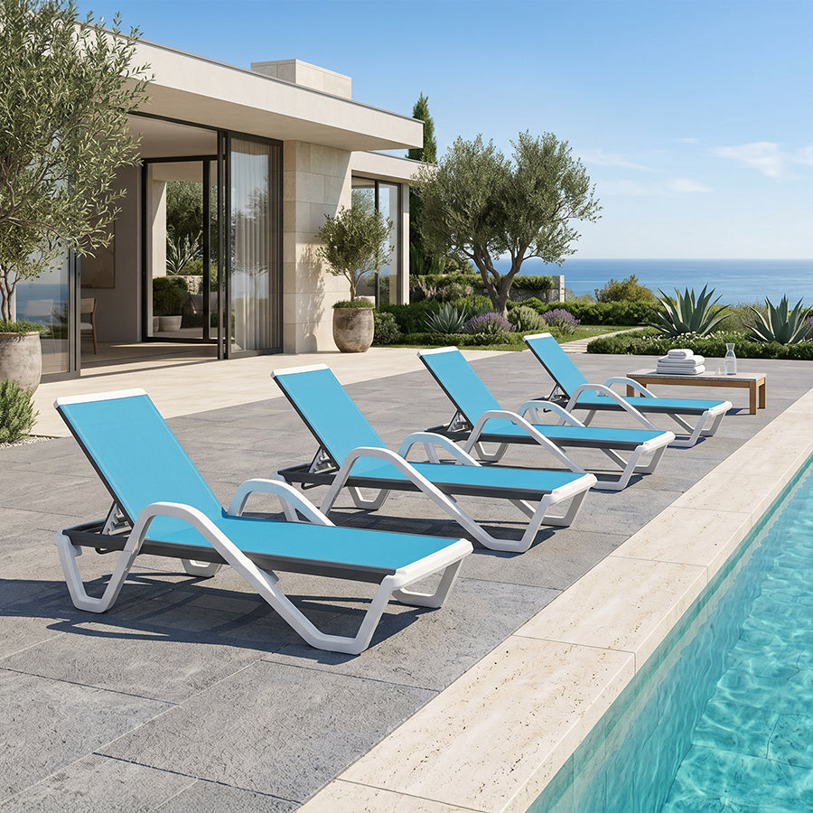 Clearance-PURPLE LEAF Patio Chaise Lounge Plastic Pool Outdoor Lounge Chair with Aluminum Frame Stackable Patio Tanning Chairs for Poolside Sunbathing Beach Deck Yard