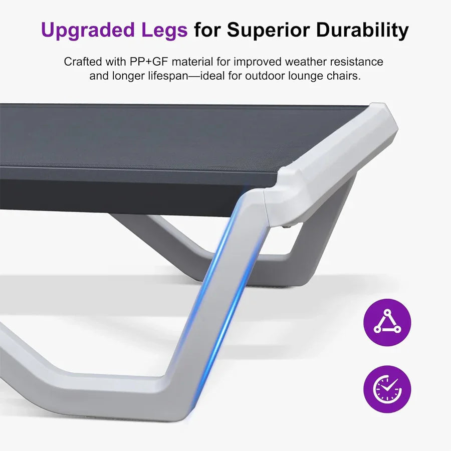 Clearance-PURPLE LEAF Patio Chaise Lounge Plastic Pool Outdoor Lounge Chair with Aluminum Frame Stackable Patio Tanning Chairs for Poolside Sunbathing Beach Deck Yard