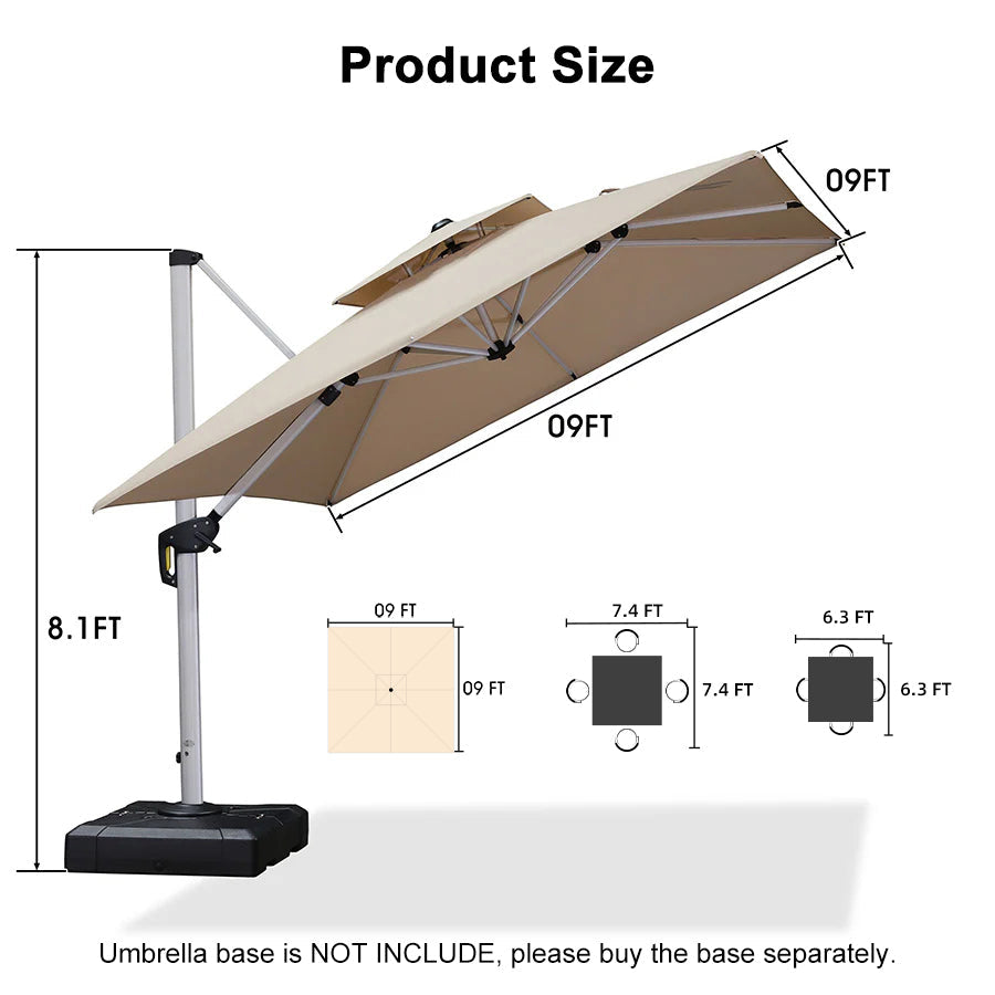 PURPLE LEAF Outdoor Windproof Umbrella, Square Cantilever Umbrella Outside Patio