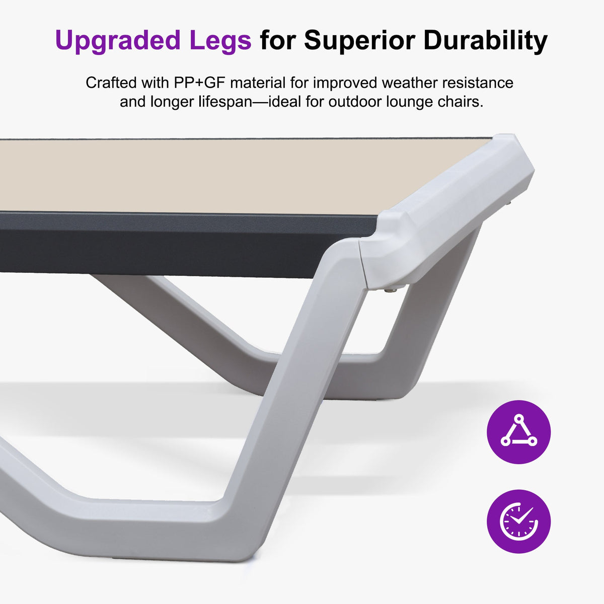 Clearance-PURPLE LEAF Patio Chaise Lounge Plastic Pool Outdoor Lounge Chair with Aluminum Frame Stackable Patio Tanning Chairs for Poolside Sunbathing Beach Deck Yard