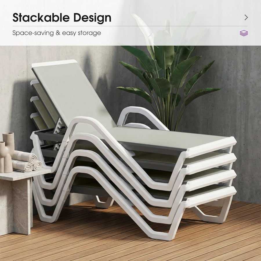 Clearance-PURPLE LEAF Patio Chaise Lounge Plastic Pool Outdoor Lounge Chair with Aluminum Frame Stackable Patio Tanning Chairs for Poolside Sunbathing Beach Deck Yard