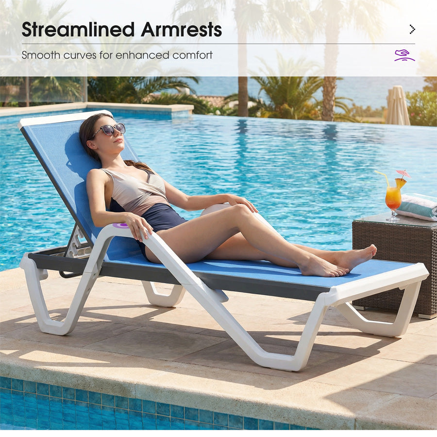 Clearance-PURPLE LEAF Patio Chaise Lounge Plastic Pool Outdoor Lounge Chair with Aluminum Frame Stackable Patio Tanning Chairs for Poolside Sunbathing Beach Deck Yard