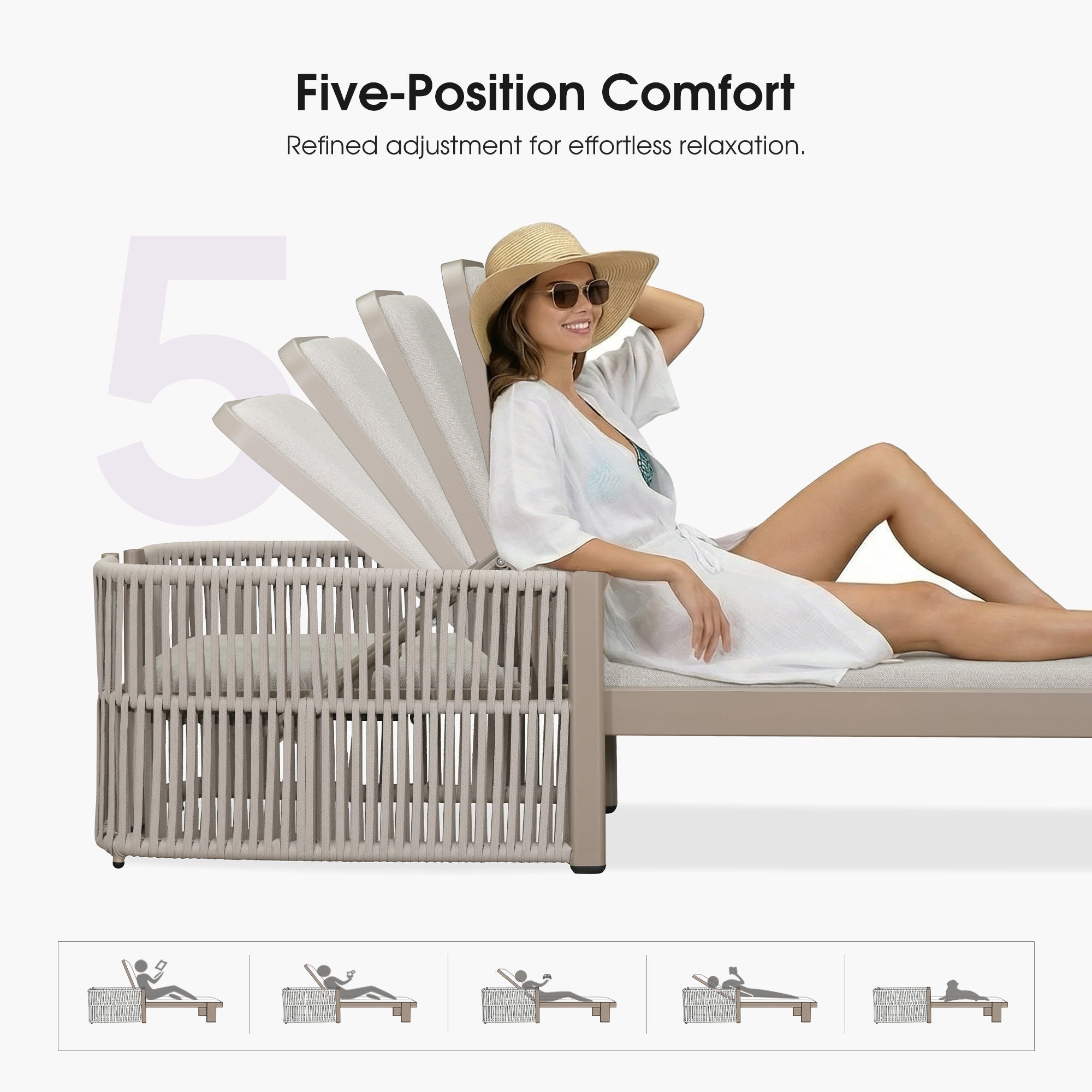 PURPLE LEAF Outdoor Chaise Lounge with Wraparound Armrests and Cushion Aluminum Reclining Tanning Pool Lounge Chairs for Patio Poolside Backyard
