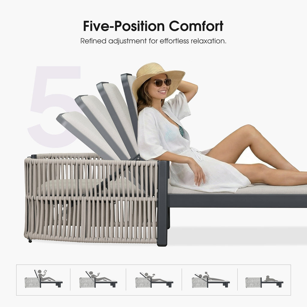 PURPLE LEAF Outdoor Chaise Lounge with Wraparound Armrests and Cushion Aluminum Reclining Tanning Pool Lounge Chairs for Patio Poolside Backyard