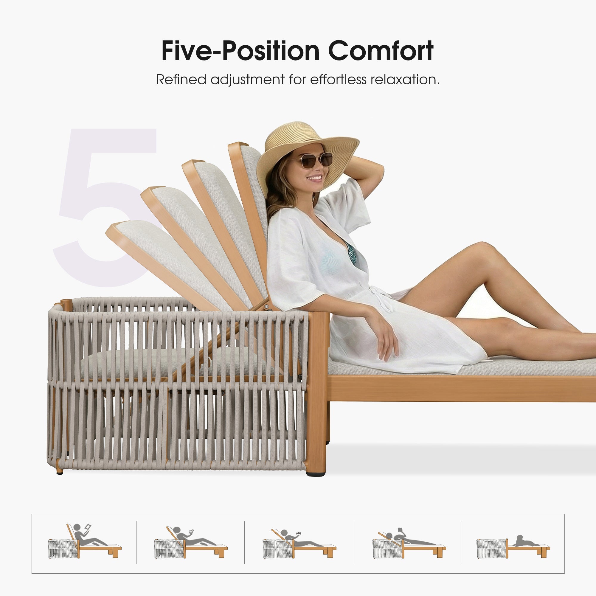 PURPLE LEAF Outdoor Chaise Lounge with Wraparound Armrests and Cushion Aluminum Reclining Tanning Pool Lounge Chairs for Patio Poolside Backyard