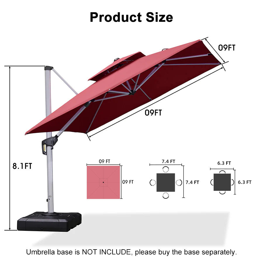 PURPLE LEAF Outdoor Windproof Umbrella, Square Cantilever Umbrella Outside Patio