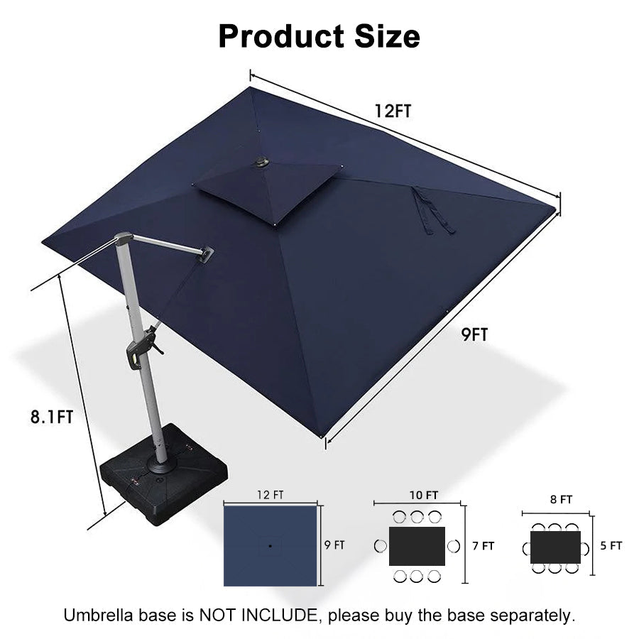 PURPLE LEAF Large Rectangular Porch Umbrella Outside Cantilever Patio Yard Umbrella