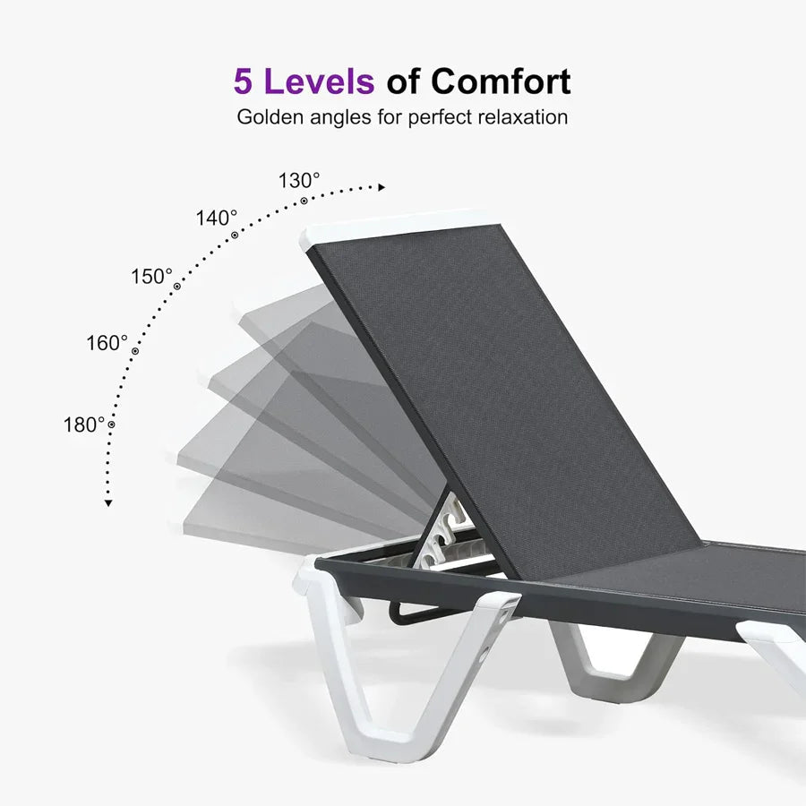 Clearance-PURPLE LEAF Patio Chaise Lounge Plastic Pool Outdoor Lounge Chair with Aluminum Frame Stackable Patio Tanning Chairs for Poolside Sunbathing Beach Deck Yard