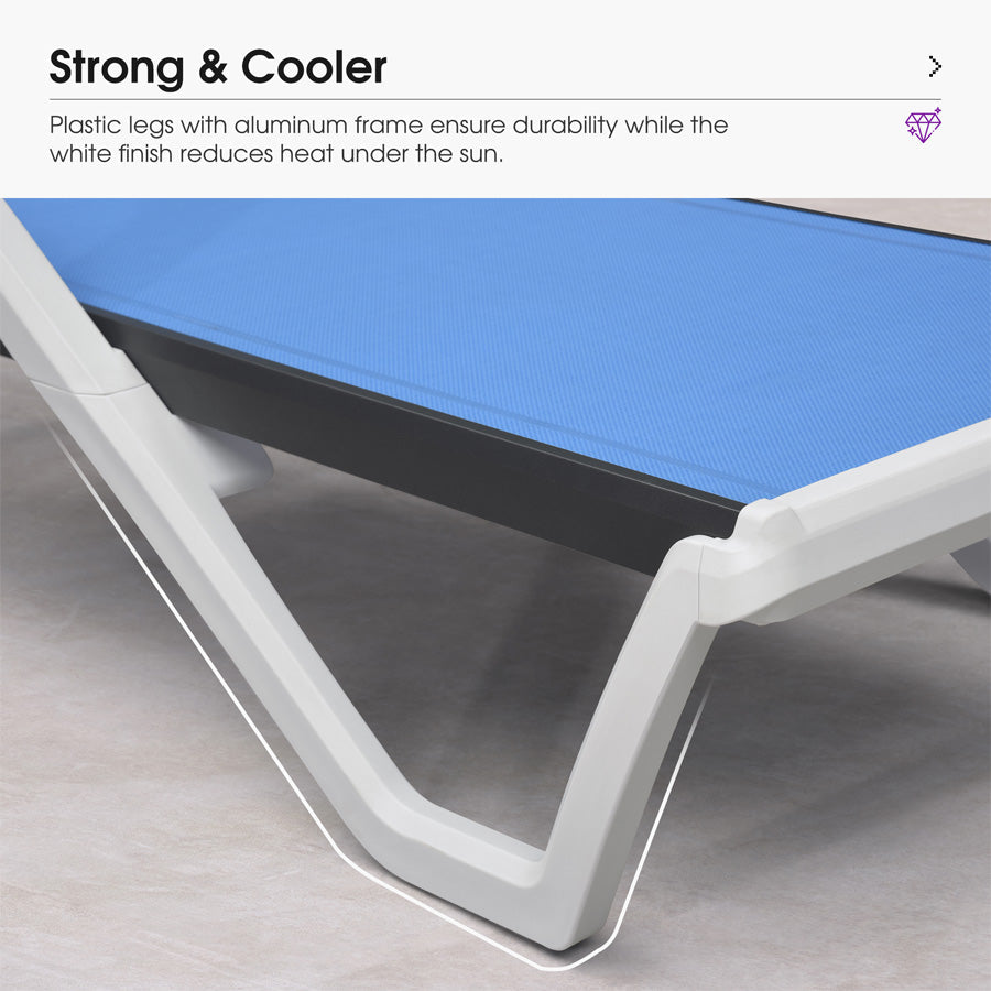 Clearance-PURPLE LEAF Patio Chaise Lounge Plastic Pool Outdoor Lounge Chair with Aluminum Frame Stackable Patio Tanning Chairs for Poolside Sunbathing Beach Deck Yard