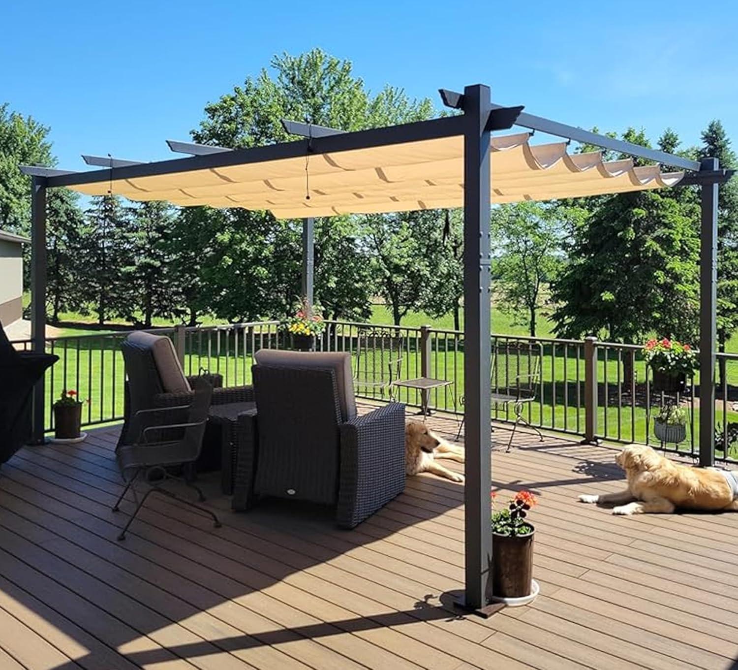 PURPLE LEAF Outdoor Pergola with Retractable Canopy Aluminum Shelter for Porch Garden  Beach Shade Pavilion Pergola Modern Backyard Deck