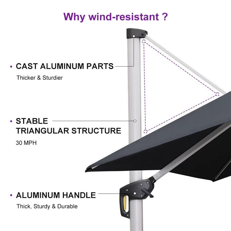 PURPLE LEAF Outdoor Windproof Umbrella, Square Cantilever Umbrella Outside Patio