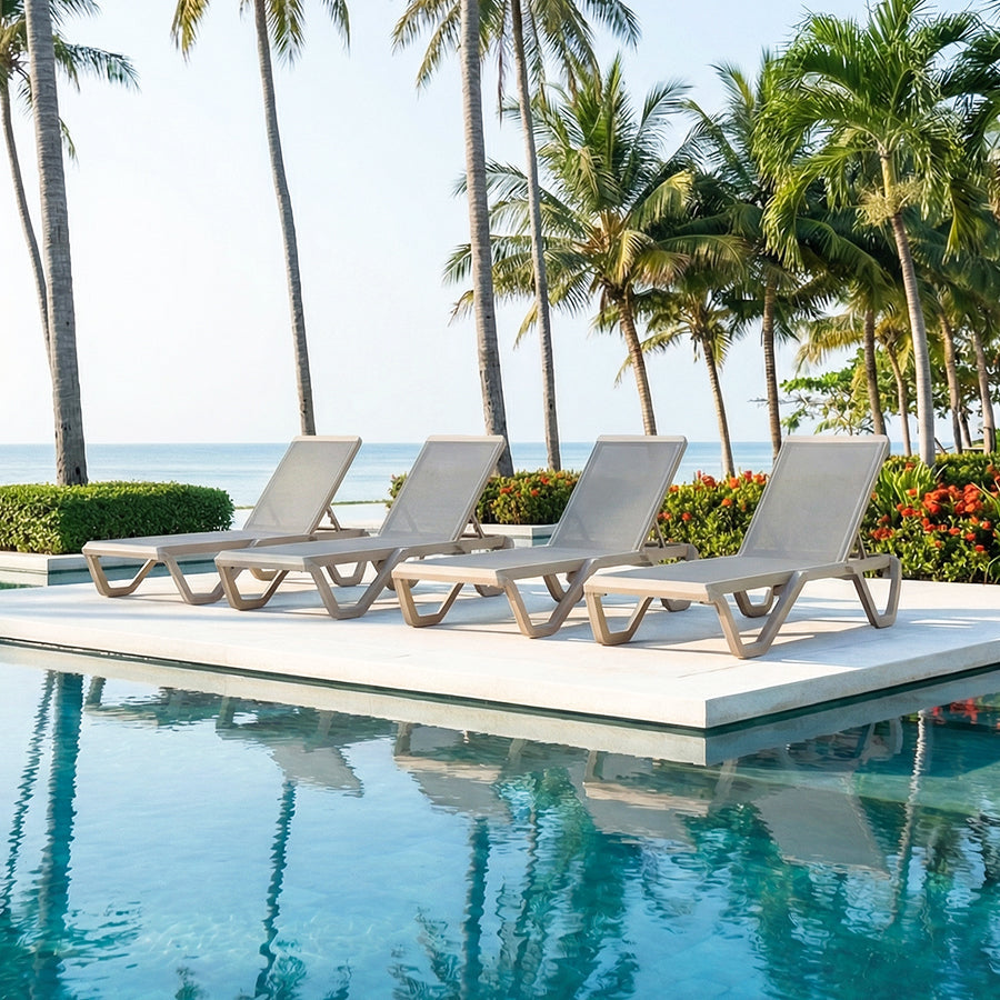PURPLE LEAF Outdoor Chaise Lounge Chair Pool Lounge Chair with Champagne Aluminum Plastic Stackable Patio Lounge Chair for Poolside Sunbathing Beach Deck Yard
