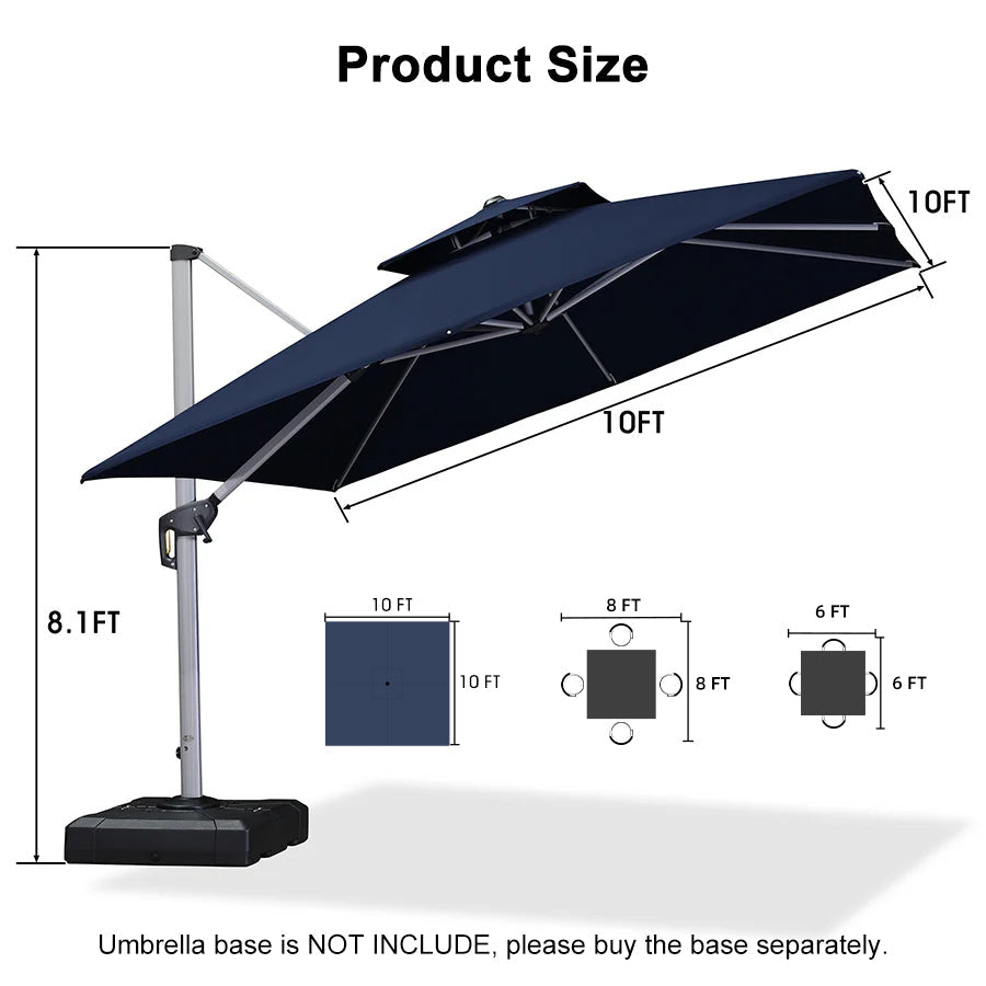 PURPLE LEAF Outdoor Windproof Umbrella, Square Cantilever Umbrella Outside Patio
