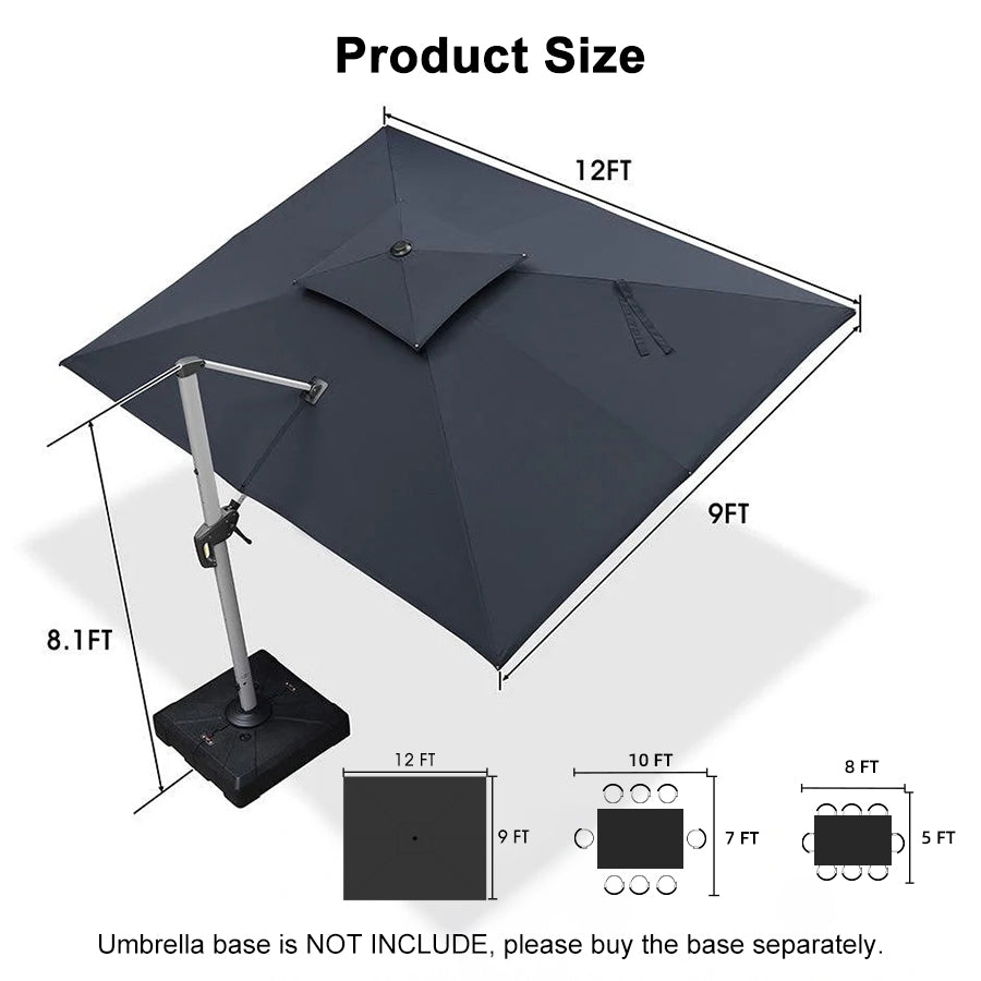 PURPLE LEAF Large Rectangular Porch Umbrella Outside Cantilever Patio Yard Umbrella
