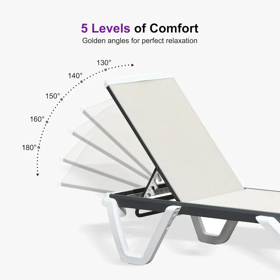 Clearance-PURPLE LEAF Patio Chaise Lounge Plastic Pool Outdoor Lounge Chair with Aluminum Frame Stackable Patio Tanning Chairs for Poolside Sunbathing Beach Deck Yard